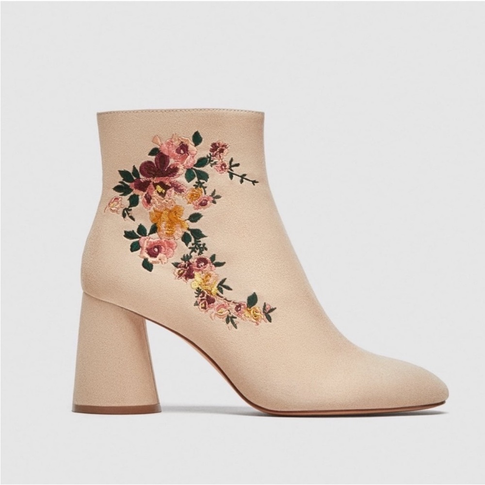 Zara suede Floral Embroidered Ankle Boots